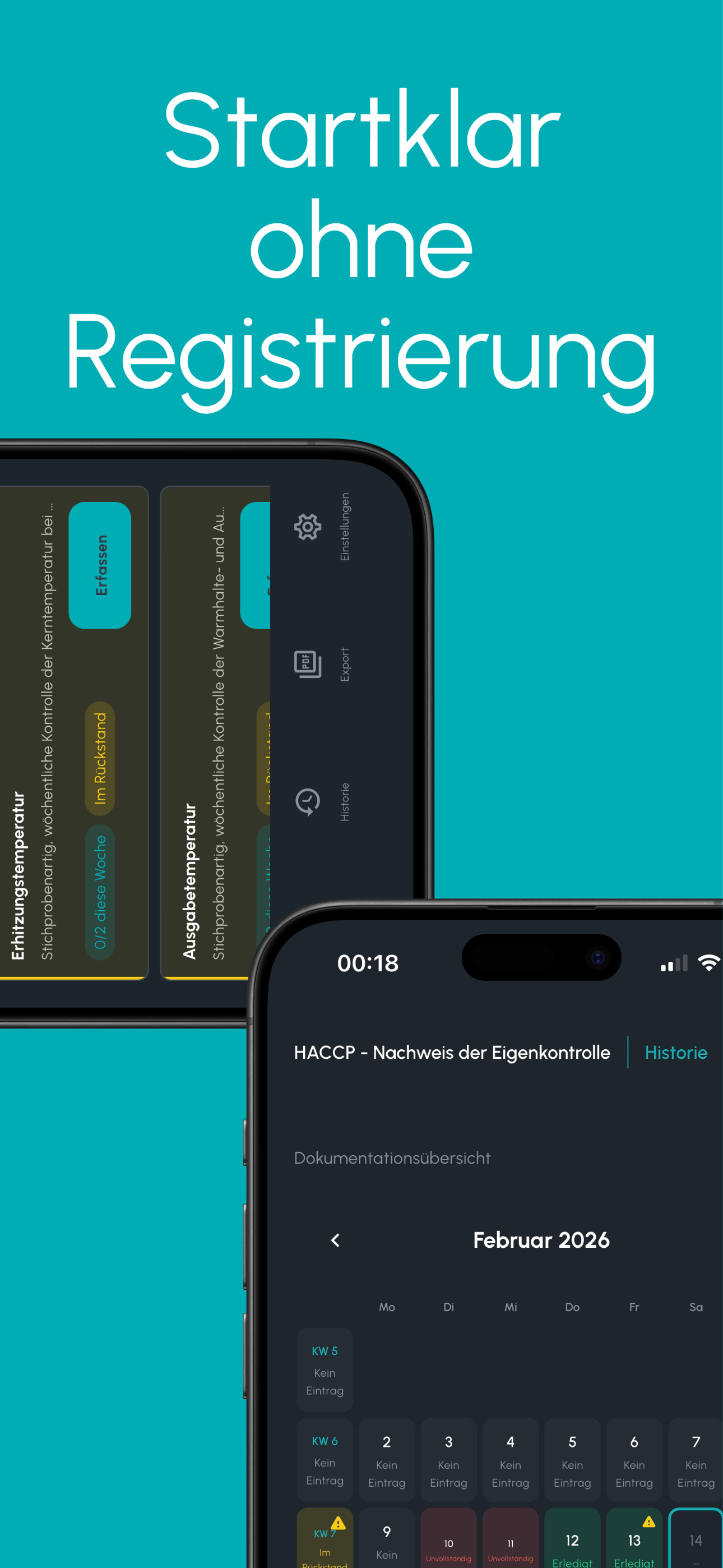 HACCP Nachweis – Startklar ohne Registrierung, Daten lokal gespeichert, sofort nutzbar